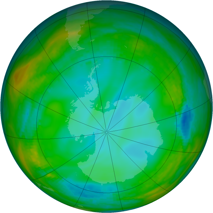 Antarctic ozone map for 09 July 1991